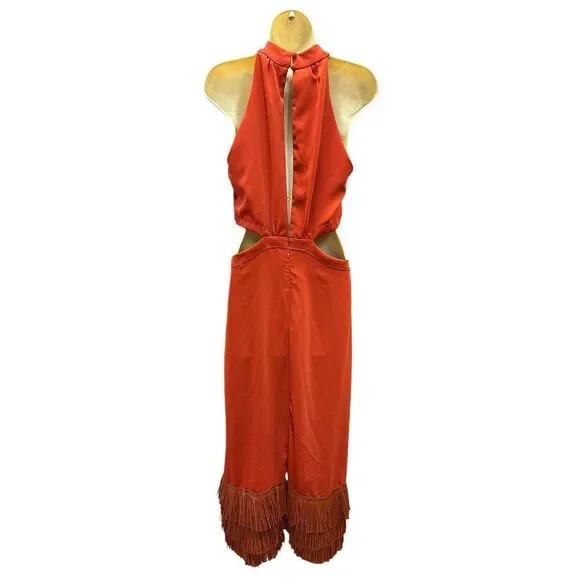 Johanna Ortiz Cut Out & Fringe-Hem Midi-Dress in Ankara Red NWT Size 4 - Picture 10 of 15